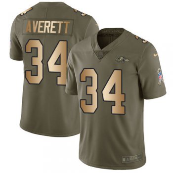 Nike Ravens #34 Anthony Averett Olive Gold Men's Stitched NFL Limited 2017 Salute To Service Jersey