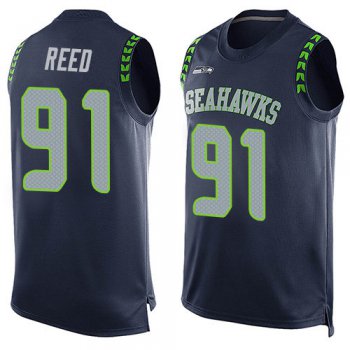 Seahawks #91 Jarran Reed Steel Blue Team Color Men's Stitched Football Limited Tank Top Jersey