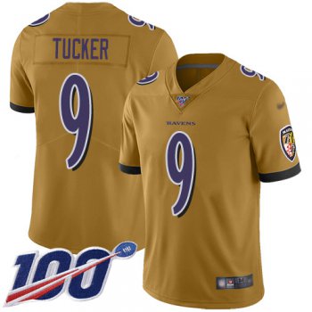 Nike Ravens #9 Justin Tucker Gold Men's Stitched NFL Limited Inverted Legend 100th Season Jersey
