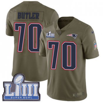 #70 Limited Adam Butler Olive Nike NFL Men's Jersey New England Patriots 2017 Salute to Service Super Bowl LIII Bound