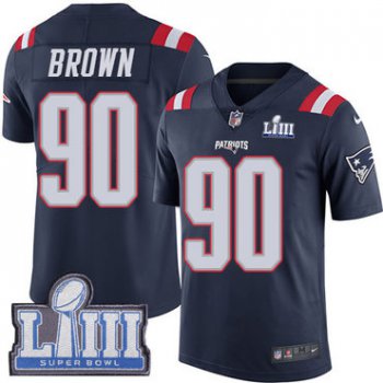 #90 Limited Malcom Brown Navy Blue Nike NFL Men's Jersey New England Patriots Rush Vapor Untouchable Super Bowl LIII Bound