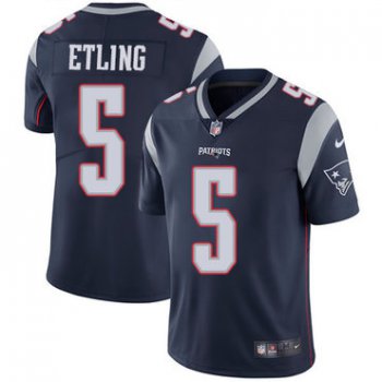 Men's Nike New England Patriots #5 Danny Etling Navy Blue Home Vapor Untouchable Limited Jersey