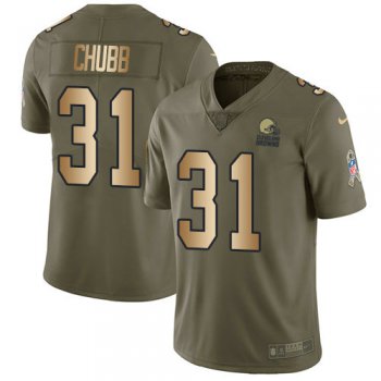 Nike Cleveland Browns #31 Nick Chubb Olive Gold Men's Stitched NFL Limited 2017 Salute to Service Jersey