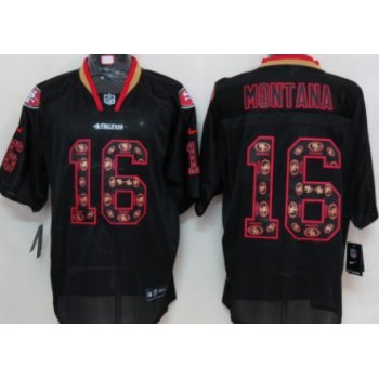 Nike San Francisco 49ers #16 Joe Montana Lights Out Black Ornamented Elite Jersey
