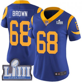 #68 Limited Jamon Brown Royal Blue Nike NFL Alternate Women's Jersey Los Angeles Rams Vapor Untouchable Super Bowl LIII Bound