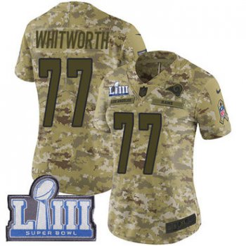 #77 Limited Andrew Whitworth Camo Nike NFL Women's Jersey Los Angeles Rams 2018 Salute to Service Super Bowl LIII Bound