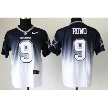 Nike Dallas Cowboys #9 Tony Romo Blue/White Fadeaway Elite Jersey