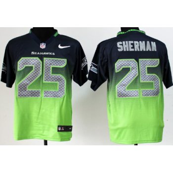 Nike Seattle Seahawks #25 Richard Sherman Navy Blue/Green Fadeaway Elite Jersey