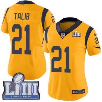 #21 Limited Aqib Talib Gold Nike NFL Women's Jersey Los Angeles Rams Rush Vapor Untouchable Super Bowl LIII Bound