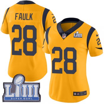 #28 Limited Marshall Faulk Gold Nike NFL Women's Jersey Los Angeles Rams Rush Vapor Untouchable Super Bowl LIII Bound