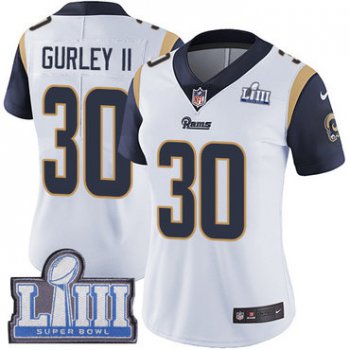#30 Limited Todd Gurley White Nike NFL Road Women's Jersey Los Angeles Rams Vapor Untouchable Super Bowl LIII Bound
