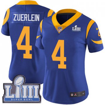 #4 Limited Greg Zuerlein Royal Blue Nike NFL Alternate Women's Jersey Los Angeles Rams Vapor Untouchable Super Bowl LIII Bound