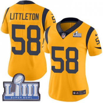#58 Limited Cory Littleton Gold Nike NFL Women's Jersey Los Angeles Rams Rush Vapor Untouchable Super Bowl LIII Bound