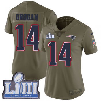 Women's New England Patriots #14 Steve Grogan Olive Nike NFL 2017 Salute to Service Super Bowl LIII Bound Limited Jersey