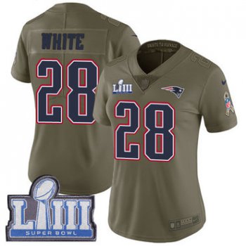Women's New England Patriots #28 James White Olive Nike NFL 2017 Salute to Service Super Bowl LIII Bound Limited Jersey