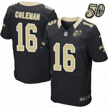 Men's New Orleans Saints #16 Brandon Coleman Black 50th Season Patch Stitched NFL Nike Elite Jersey
