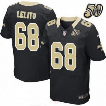 Men's New Orleans Saints #68 Tim Lelito Black 50th Season Patch Stitched NFL Nike Elite Jersey