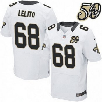 Men's New Orleans Saints #68 Tim Lelito White 50th Season Patch Stitched NFL Nike Elite Jersey