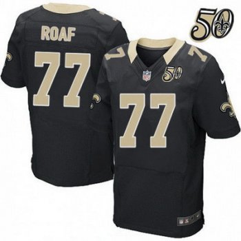 Men's New Orleans Saints #77 Willie Roaf Black 50th Season Patch Stitched NFL Nike Elite Jersey