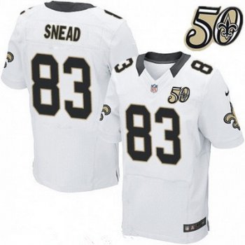Men's New Orleans Saints #83 Willie Snead White 50th Season Patch Stitched NFL Nike Elite Jersey