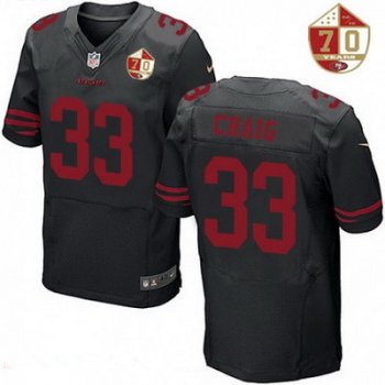 Men's San Francisco 49ers #33 Roger Craig Black Color Rush 70th Anniversary Patch Stitched NFL Nike Elite Jersey