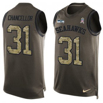Men's Seattle Seahawks #31 Kam Chancellor Green Salute to Service Hot Pressing Player Name & Number Nike NFL Tank Top Jersey
