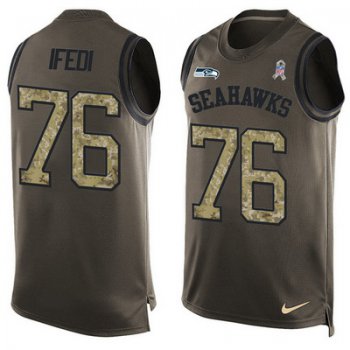Men's Seattle Seahawks #76 Germain Ifedi Green Salute to Service Hot Pressing Player Name & Number Nike NFL Tank Top Jersey