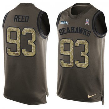 Men's Seattle Seahawks #93 Jarran Reed Green Salute to Service Hot Pressing Player Name & Number Nike NFL Tank Top Jersey
