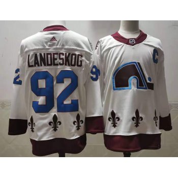 Men's Colorado Avalanche #92 Gabriel Landeskog White 2021 Retro Stitched NHL Jersey