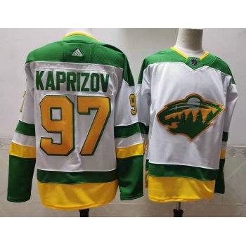 Men's Minnesota Wild #97 Kirill Kaprizov 2021 White Retro Stitched NHL Jersey