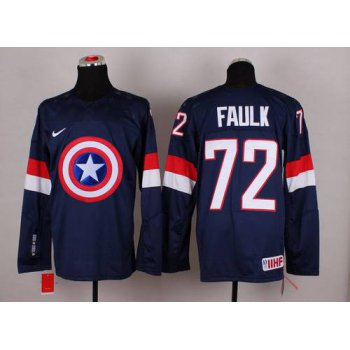 2015 Men's Team USA #72 Justin Faulk Captain America Fashion Navy Blue Jersey