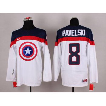 2015 Men's Team USA #8 Joe Pavelski Captain America Fashion White Jersey