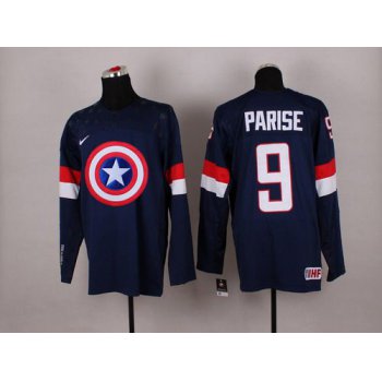 2015 Men's Team USA #9 Zach Parise Captain America Fashion Navy Blue Jersey