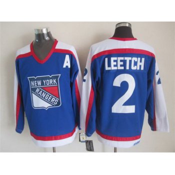 New York Rangers #2 Brian Leetch Light Blue With White Throwback CCM Jersey