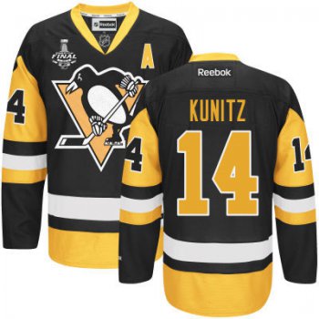 Youth Pittsburgh Penguins #14 Chris Kunitz Black With Gold 2017 Stanley Cup NHL Finals A Patch Jersey