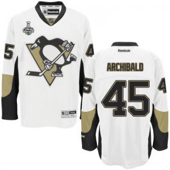 Men's Pittsburgh Penguins #45 Josh Archibald White Road 2017 Stanley Cup NHL Finals Patch Jersey