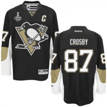 Men's Pittsburgh Penguins #87 Sidney Crosby Black Team Color 2017 Stanley Cup NHL Finals C Patch Jersey