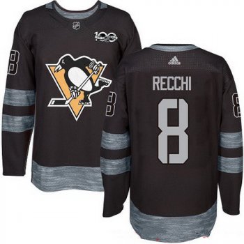 Men's Pittsburgh Penguins #8 Mark Recchi Black 100th Anniversary Stitched NHL 2017 adidas Hockey Jersey