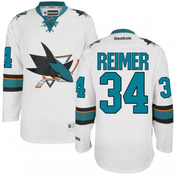 Men's San Jose Sharks #34 James Reimer White Away Hockey Jersey