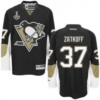 Youth Pittsburgh Penguins #37 Jeff Zatkoff Black Home 2017 Stanley Cup NHL Finals Patch Jersey