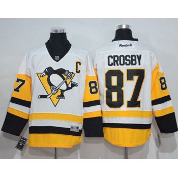 Penguins #87 Sidney Crosby White New Away Stitched NHL Jersey