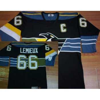 Pittsburgh Penguins #66 Mario Lemieux Black With Blue Throwback CCM Jersey