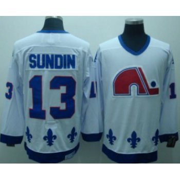 Quebec Nordiques #13 Mats Sundin White Throwback CCM Jersey