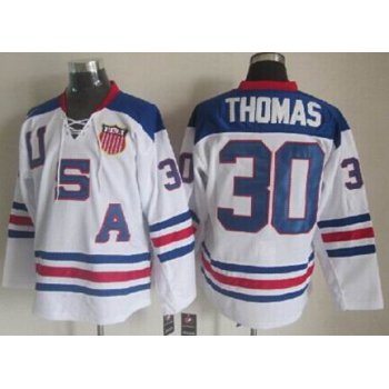 2010 Olympics USA #30 Tim Thomas White Jersey
