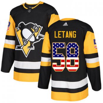 Adidas Penguins #58 Kris Letang Black Home Authentic USA Flag Stitched NHL Jersey