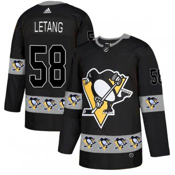 Men's Pittsburgh Penguins #58 Kris Letang Black Team Logos Fashion Adidas Jersey