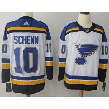 Adidas Blues #10 Brayden Schenn White Road Authentic Stitched NHL Jersey
