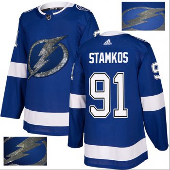 Adidas Lightning #91 Steven Stamkos Blue Home Authentic Fashion Gold Stitched NHL Jersey