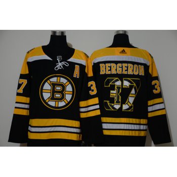 Men's Boston Bruins #37 Patrice Bergeron Black With Team Logo Adidas Stitched NHL Jersey