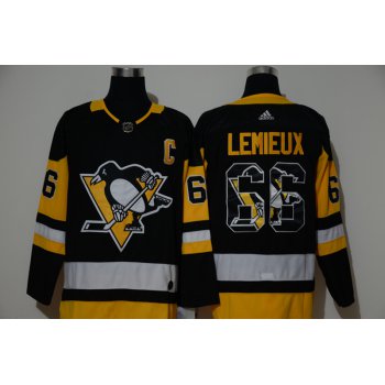 Men's Pittsburgh Penguins #66 Mario Lemieux Black With Team Logo Adidas Stitched NHL Jersey